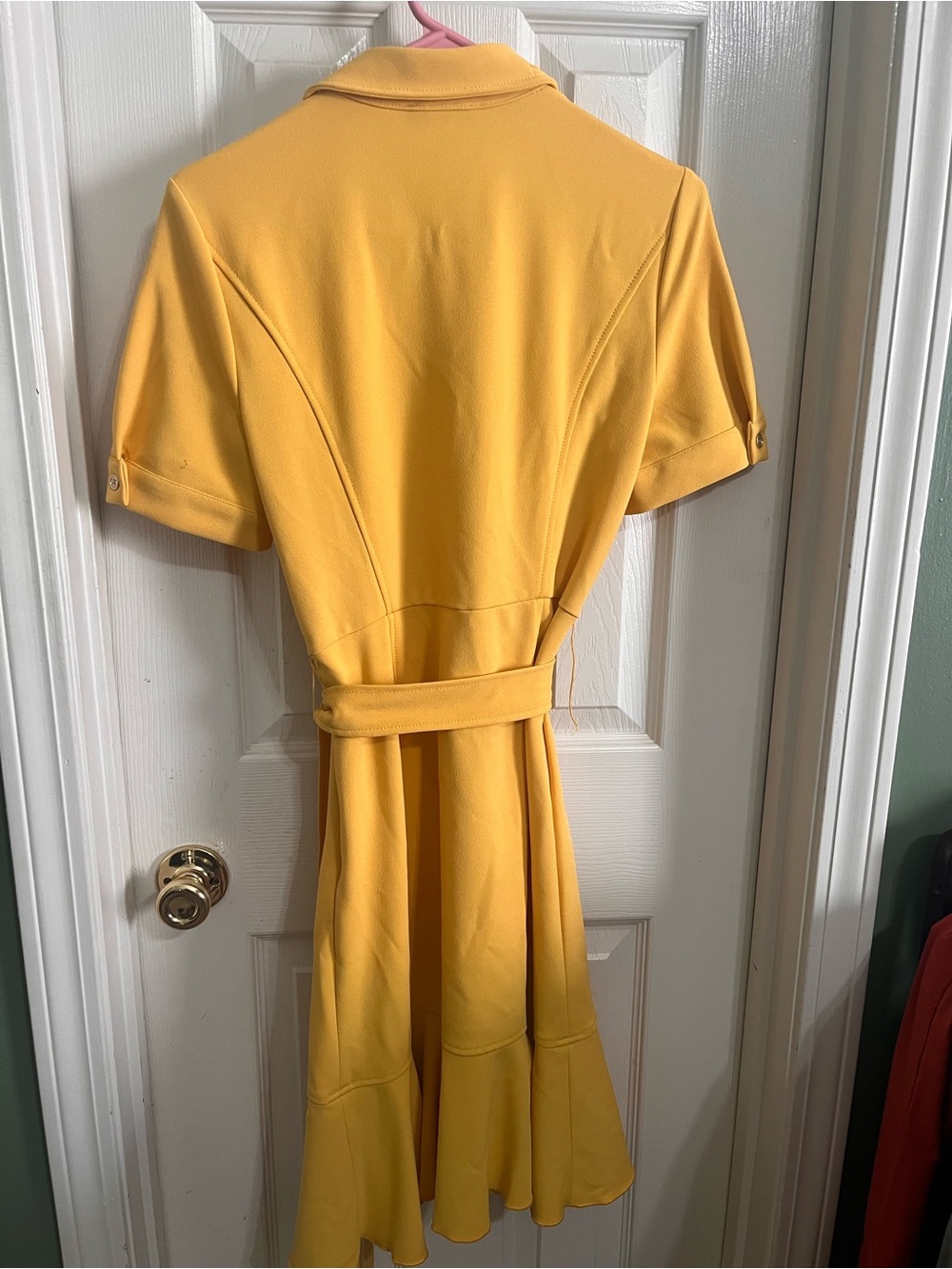 Tommy Hilfiger Mustard Short-Sleeve Wrap Midi Dress Size 4 - Picture 11 of 12
